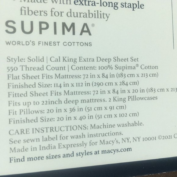 4-pc MOCHA COFFEE Charter Club Solid 550 TC Cotton Extra-Deep CAL KING Sheet Set - Picture 4 of 11